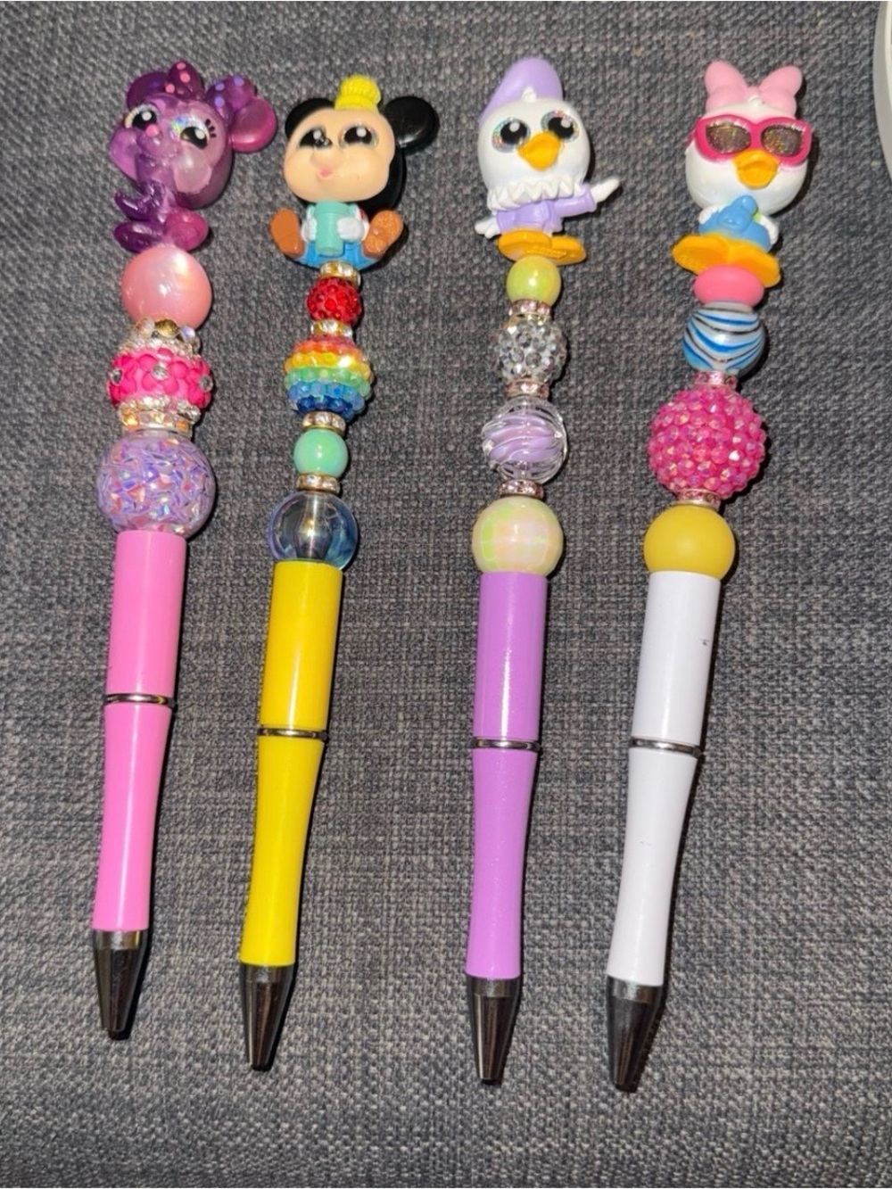 Cute Beaded Character Pens - Pink, Yellow, Lavender, White